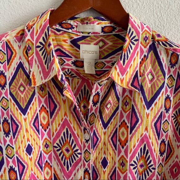 Chico's No Iron 100% Linen Geometric Top Chico's 2 - Large - Picture 3 of 12